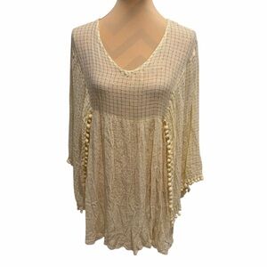 America & Beyond Cream Pom Pom Swim Cover-Up Tunic Size L